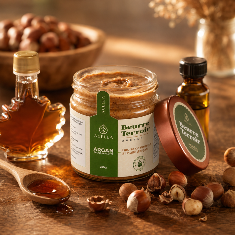 Beurre Argan Noisette-Érable Naturel Argania, Beurre Terroir Québec