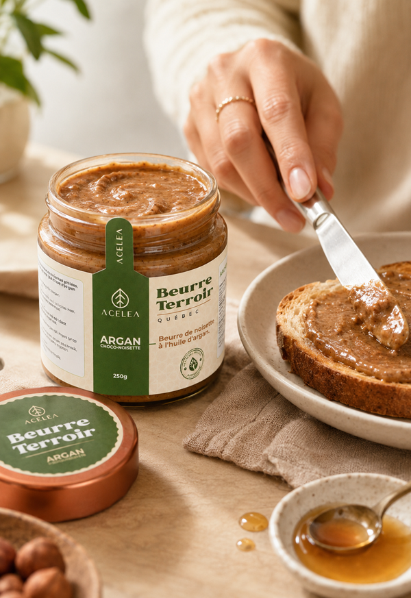 Beurre Argan Noisette-Érable Naturel Argania, Beurre Terroir Québec