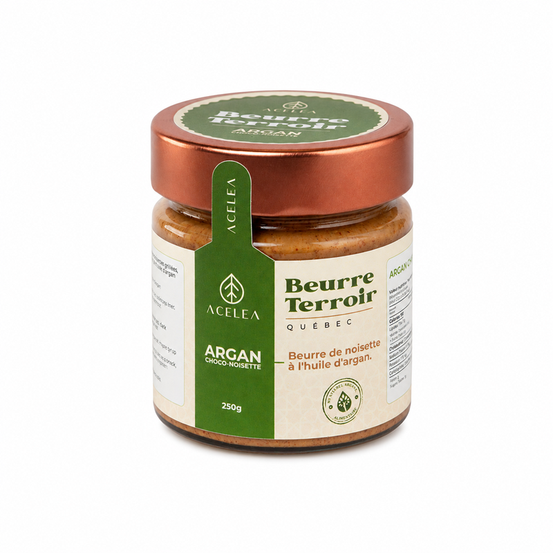 Beurre Argan Noisette-Érable Naturel Argania, Beurre Terroir Québec