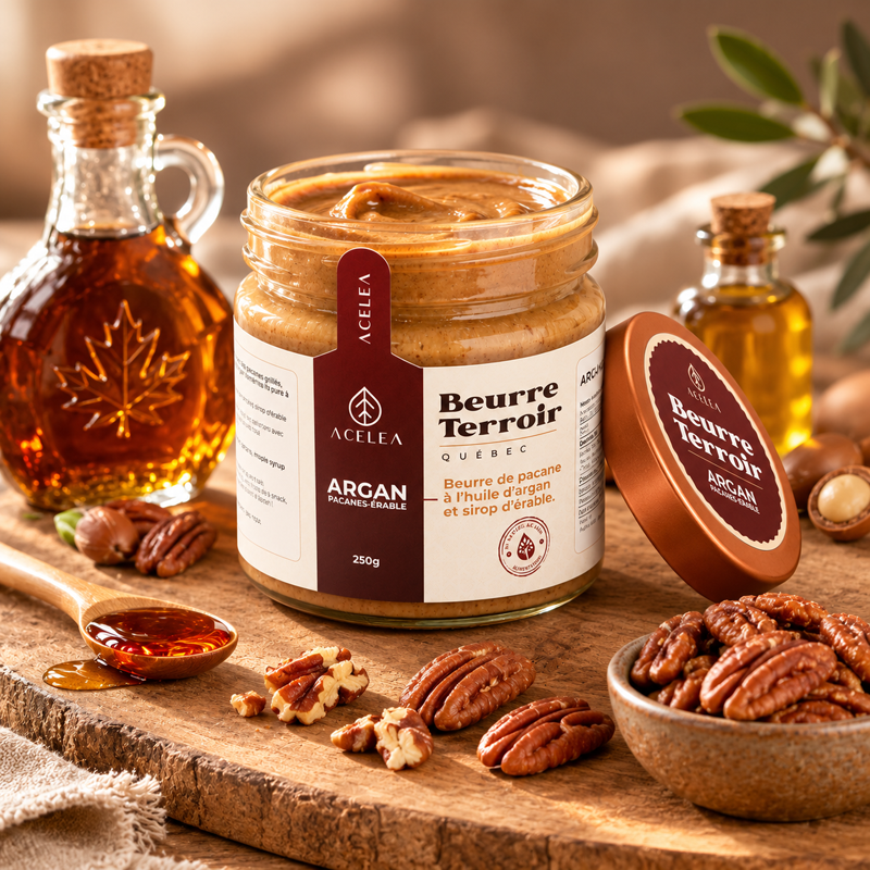 Beurre Pacanes-Érable Naturel Argania, Beurre Terroir Québec, 250g