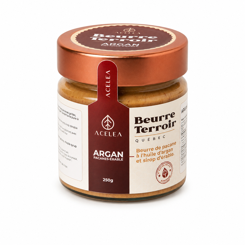 Beurre Pacanes-Érable Naturel Argania, Beurre Terroir Québec, 250g