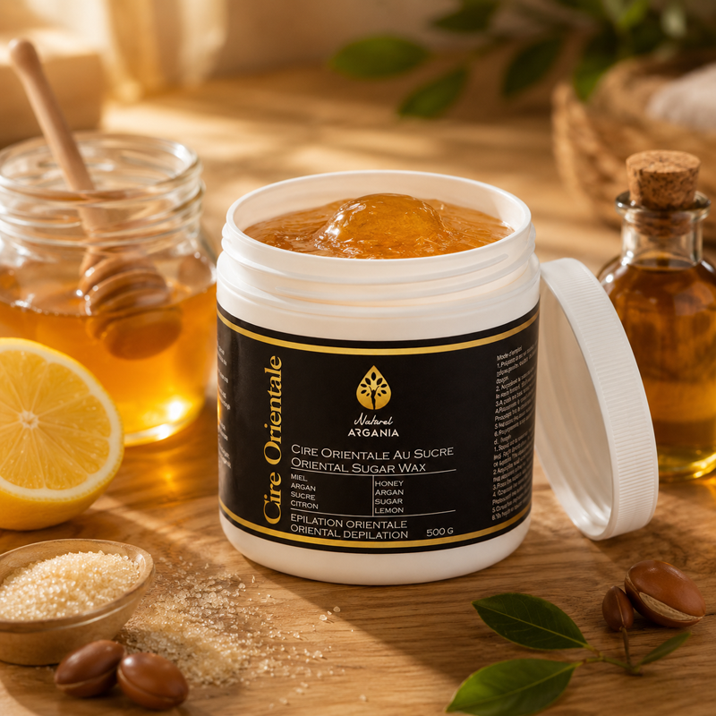 Cire Orientale au Sucre Naturel Argania, miel argan citron, 500g