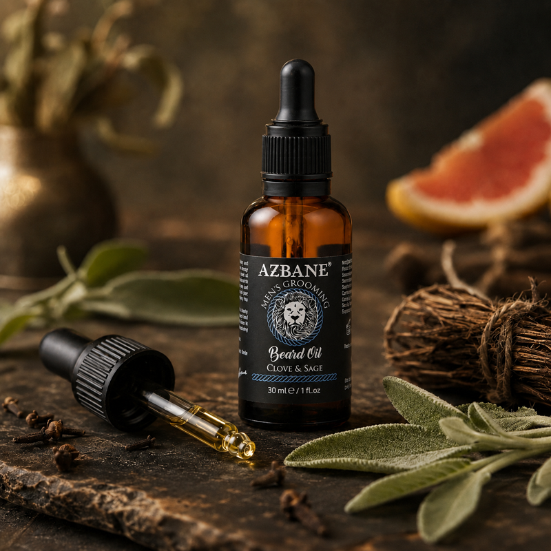 Huile à barbe Girofle et Sauge Azbane 30ml, fabriquée au Maroc