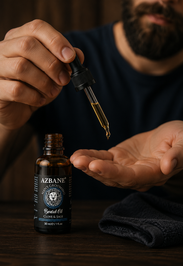 Huile à barbe Girofle et Sauge Azbane 30ml, fabriquée au Maroc